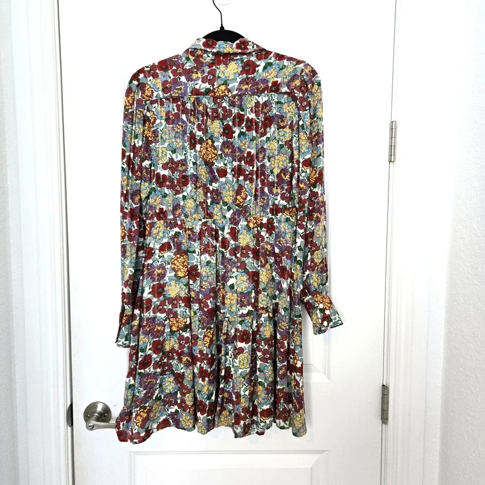 Ba&sh Poldie Floral Metallic Long Sleeve Mini Dress Multi Color Size XS